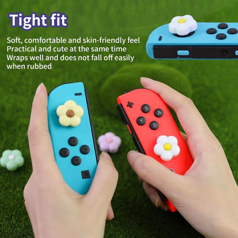 FlyingMage Switch Joycon Thumb Grips Caps, 4 PCS Cute Kawaii 3D Silicone Analog Thumbstick Button Cover Compatible with Nintendo Switch Lite/OLED Joystick Caps (Morandi Flowers) - Image 4